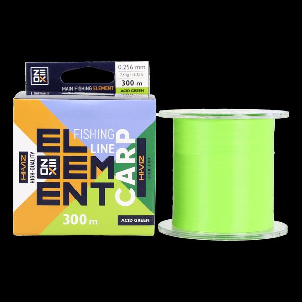 Леска карповая ZEOX Hi-Viz Element Carp 300 м Acid Green 0.256 мм 7.4 кг 4010259 фото