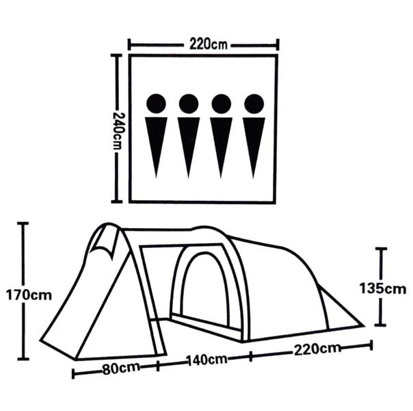 Палатка четырёхместная кемпинговая туристическая двухслойная Lanyu ly 1710 Размер 440x220x170 cм Тамбур навес 1710 фото