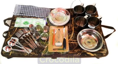 Кемпинговый набор посуды из нержавейки на 4 персоны в кейсе, жесткая сумка переноска tur4 фото