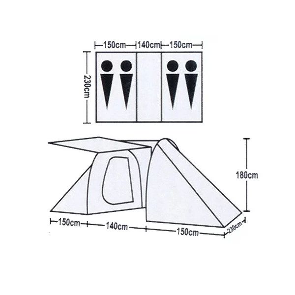 Палатка двухслойная с тамбуром 4-местная две комнаты Lanyu LY1913 440x230x180 см Высокая Полный рост  1913 фото