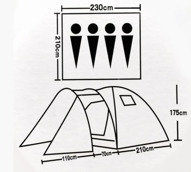 Палатка кемпинговая двухслойная с тамбуром четырехместная Lanyu 1605 390x210x175 см ly1605 фото
